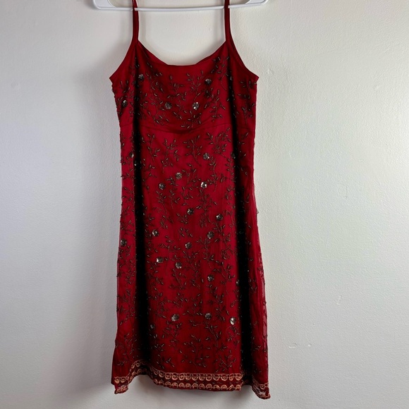 Vintage Express silk slip dress beaded Jrs size 9, approx a small - Picture 3 of 16